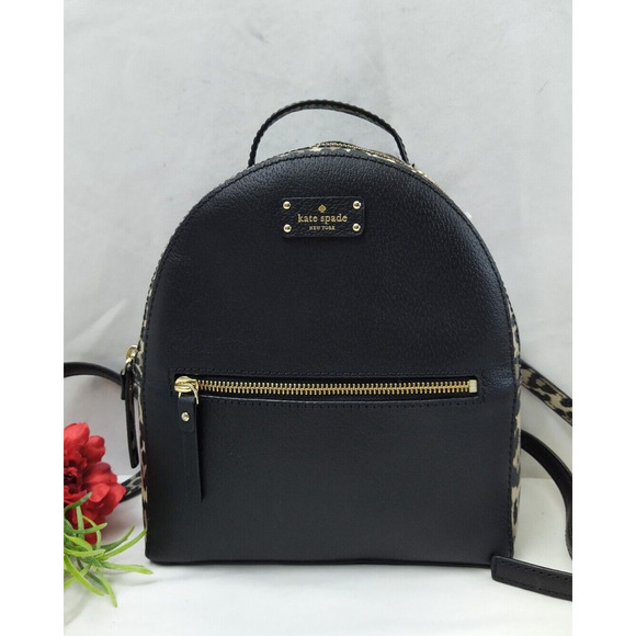 Kate Spade New York Black Leopard Sammy Grove Street Leather Backpack - $299 - Picture 1 of 16